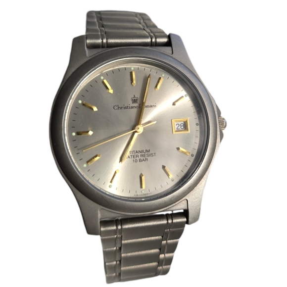 VTG Christiano Domani Titanium Watch CD1170-T Gray Date Lightweight Green & Gold - Picture 5 of 9